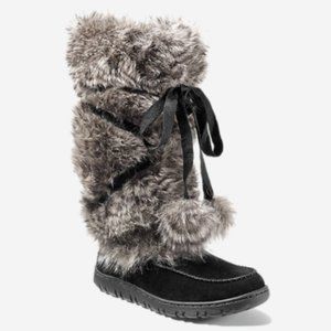NIB Eddie Bauer Women's Fur Leather Squatch Boot Black SIZE 8.5
